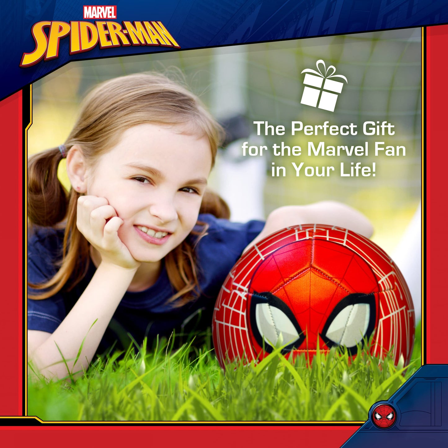 Marvel Spider-Man Soccer Ball, Mask and Webs Design Youth Kids Futbol, Multi, Size 5, Red Combo