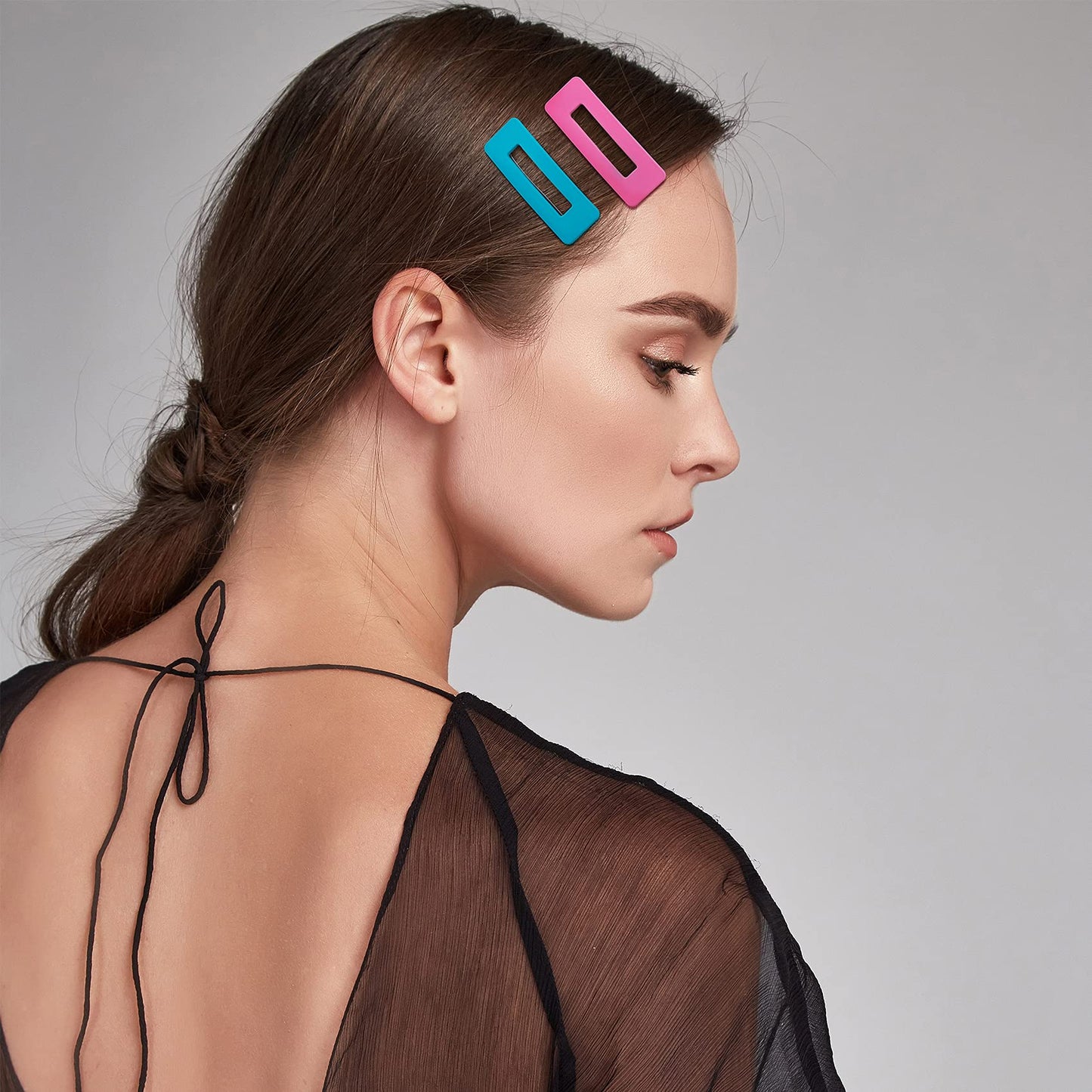 PAGOW 24Pcs Acrylic Metal Snap Hair Clips for Women, Multicolor Rainbow Square Hair Clips, Hair Barrettes Hollow Geometric Hairpins for Women