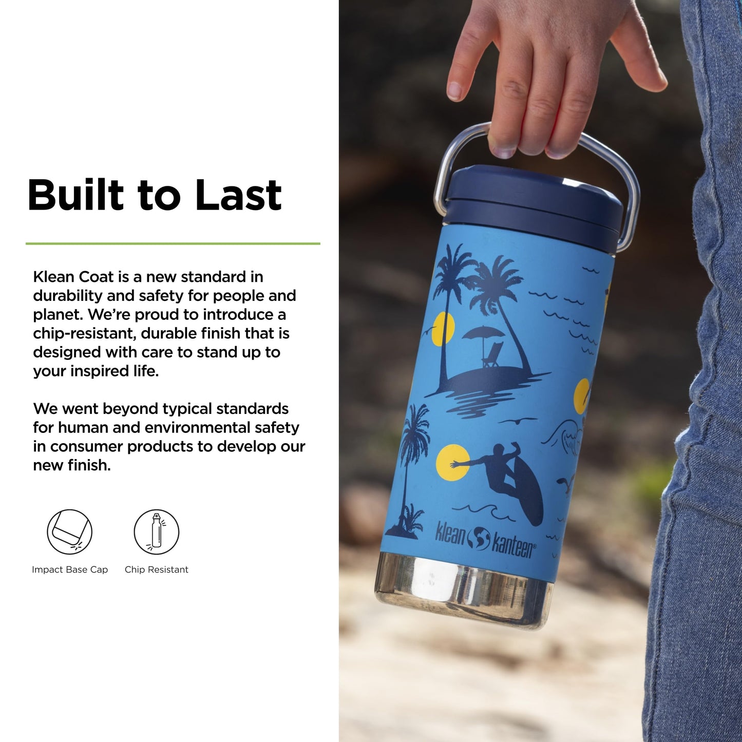 Klean Kanteen TKWide Insulated Bottle - Twist Cap, Steel Straw - Sports & Office - Surfer, 12 oz