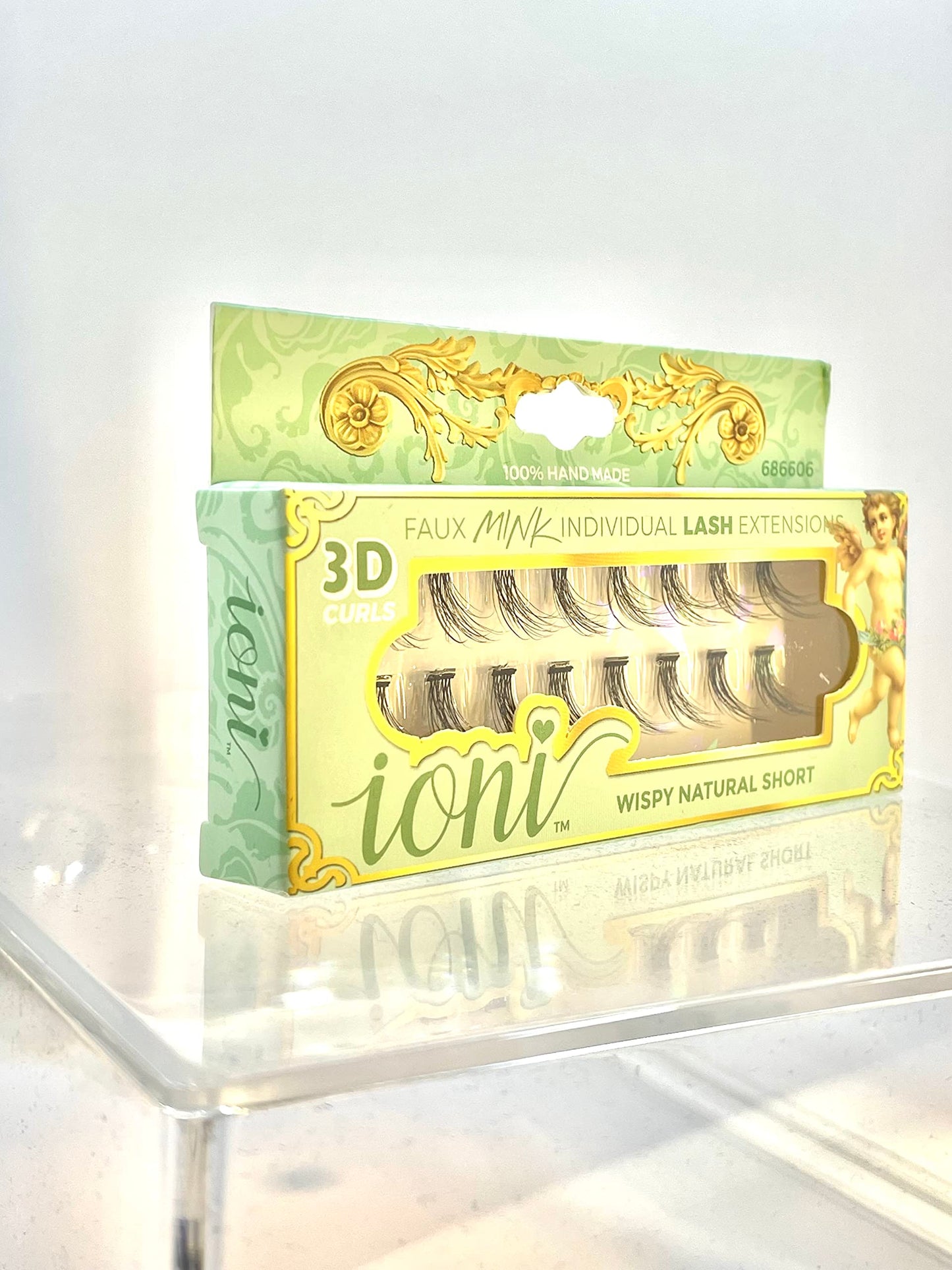 Ioni Cosmetics Faux Mink Individual Lash Extensons 3-STRAND Natural-Short, Black