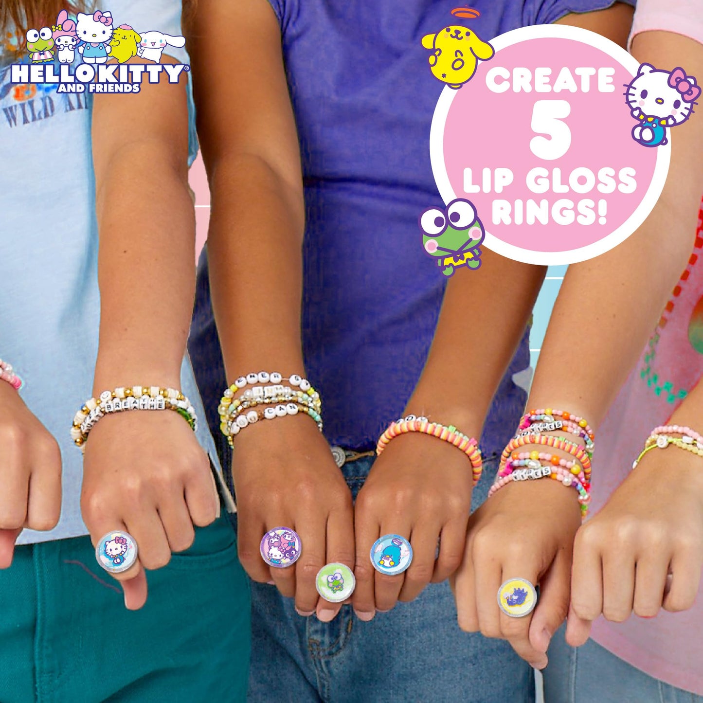 Horizon Group USA Sanrio Hello Kitty and Friends Shimmer Lip Gloss Making Kit, Makes 5 Hello Kitty Glitter Lip Gloss Rings, DIY Hello Kitty Lip Gloss