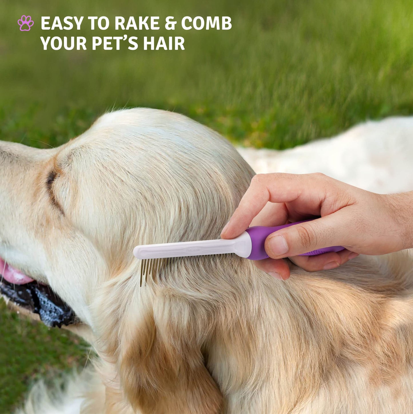 Poodle Pet Detangling Comb – Long & Short Stainless Steel Teeth for Removing Mats, Knots & Tangles, Gentle Grooming for Dogs & Cats