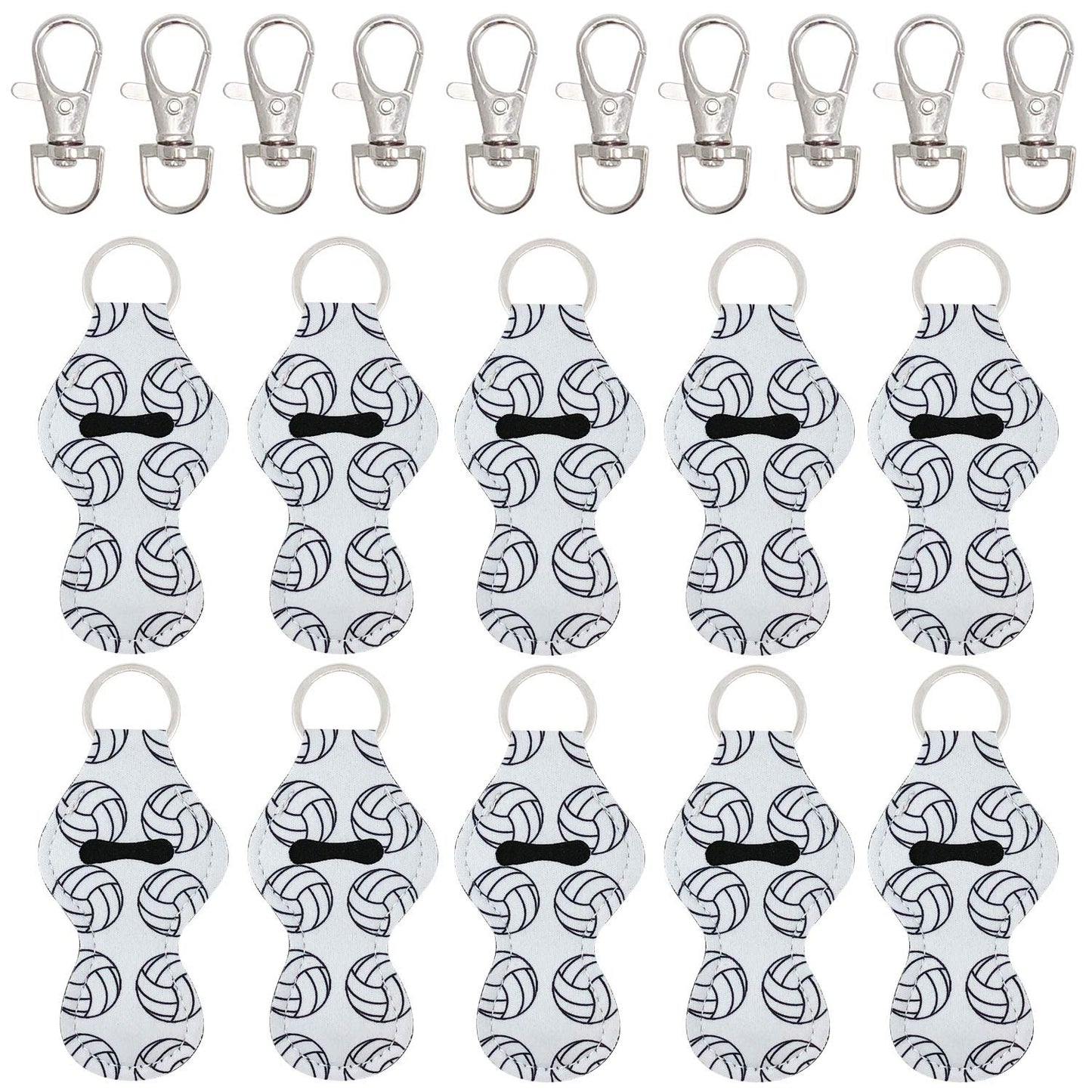 allydrew 10 Pack Chapstick Holder Keychain, Keyring for Lip Balm Lip Gloss Lipstick with 10 Pieces Metal Keyring Clasps, Volleyball