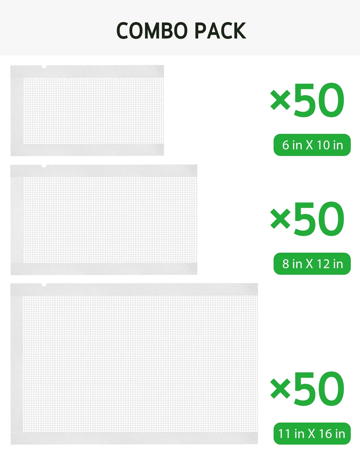 Syntus Vacuum Sealer Bags, 150 Gallon 11" x 16" and Quart 8" x 12" and Pint 6" x 10" Commercial Grade PreCut Bag, BPA Free Food Vac Bags for Storage…