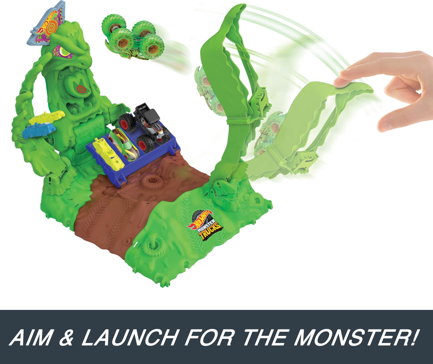 Hot Wheels Monster Trucks Arena Smashers Glow-in-The-Dark Gunkster Playset with 1 Glow-in-The-Dark 1:64 Scale Gunkster Toy Truck & 2 Crushable Cars