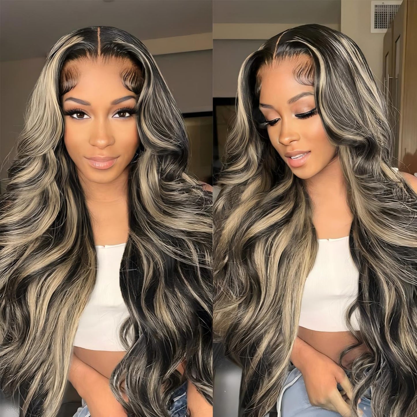 MUZOJET 30 Inch 1B/27 Highlight Ombre Balayage 13x6 Lace Front Wigs Human Hair Black and Blonde HD Transparent Lace Front Wig Human Hair Pre Plucked Beauty and Personal Care MUZOJET