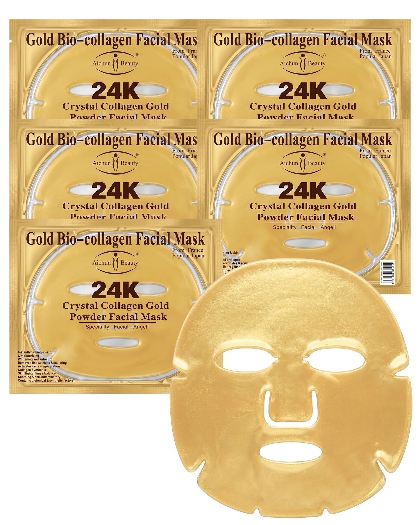 AICHUN BEAUTY 24K Gold Face Mask - Collagen Gel Face Mask Sheet Patch to Reduce the Look of Fine Lines & Wrinkles - Hydrating Face Gel Mask for All