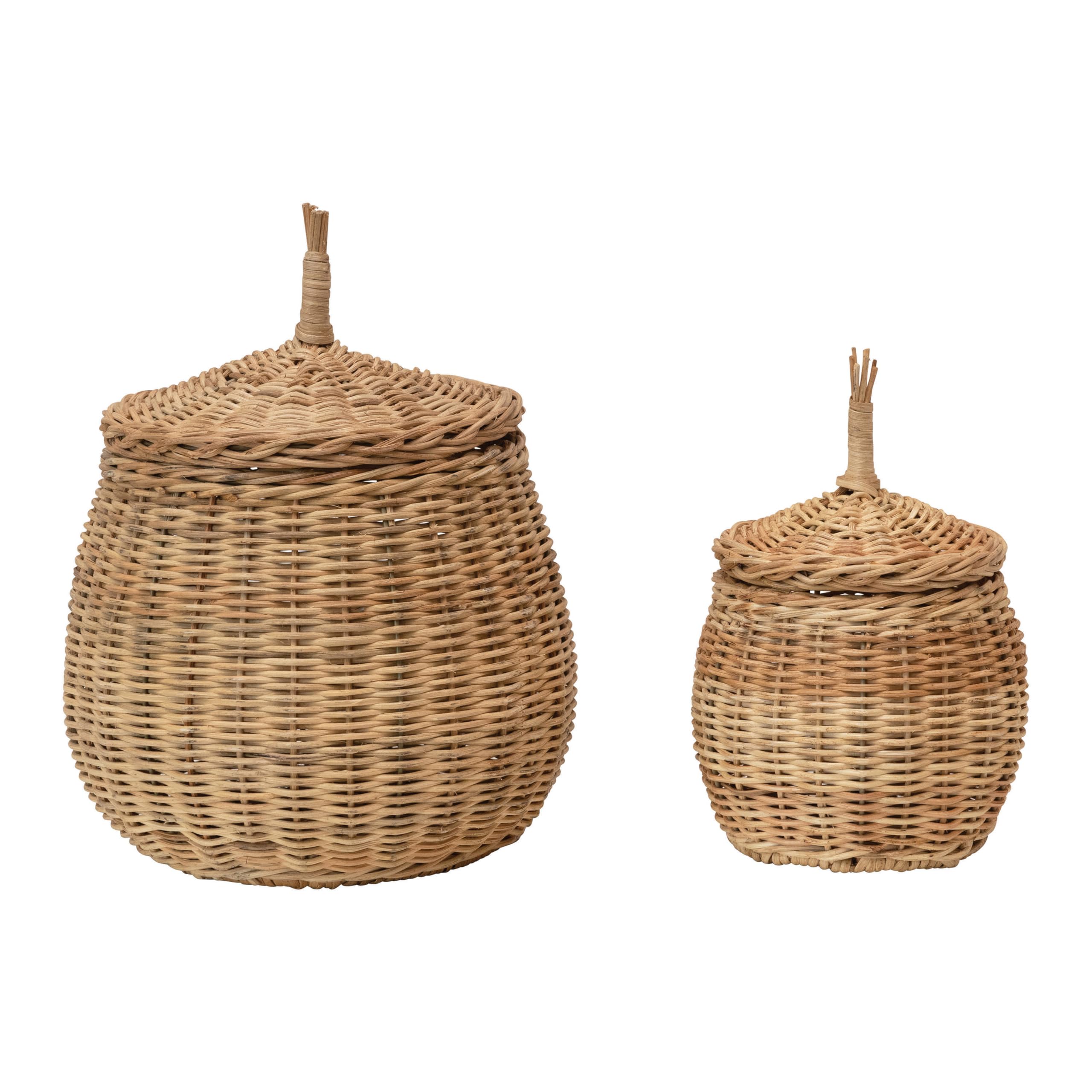 Creative Co-Op Hand-Woven Wicker Baskets with Lids, Set of 2– MarvelsAura