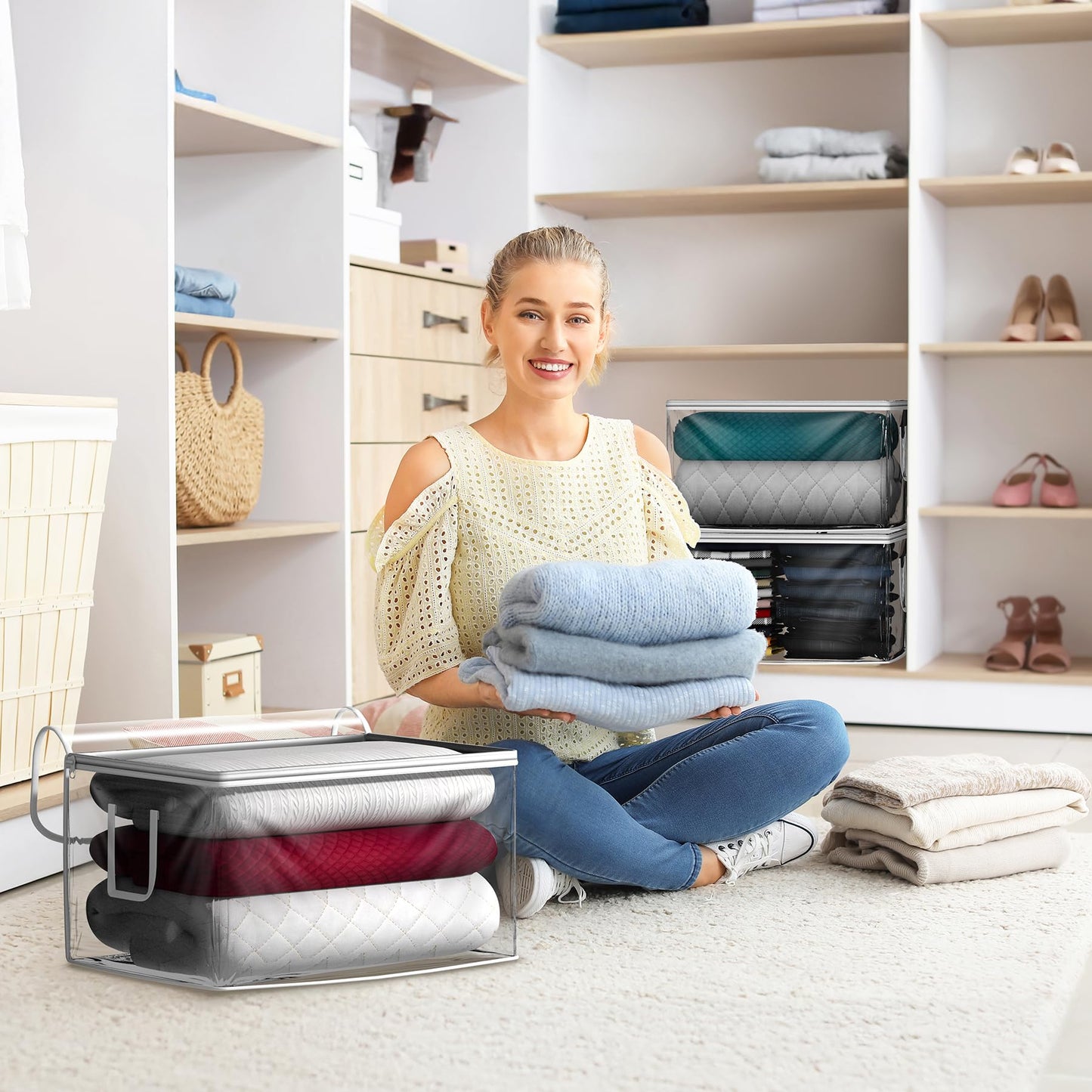 Sorbus clear Storage Bag - Foldable Large Plastic Bags with Zipper & Carry Handles, Great for Clothes, Blankets, Closets, Bedrooms, and more (6 Pack)