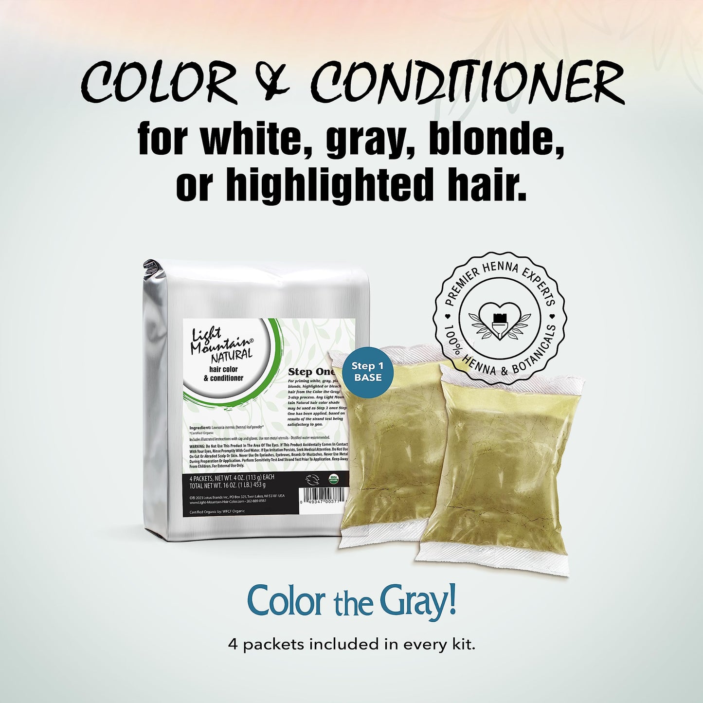 Light Mountain Natural Color the Gray Step 1 - Bulk 1 Pound Powder for Covering White, Gray, or Platinum Blond Hair, 16 Oz