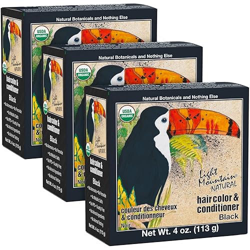 Light Mountain Henna Hair Color & Conditioner - Black Hair Dye for Men/Women, Organic Henna Leaf Powder and Botanicals, Chemical-Free, Semi-Permanent