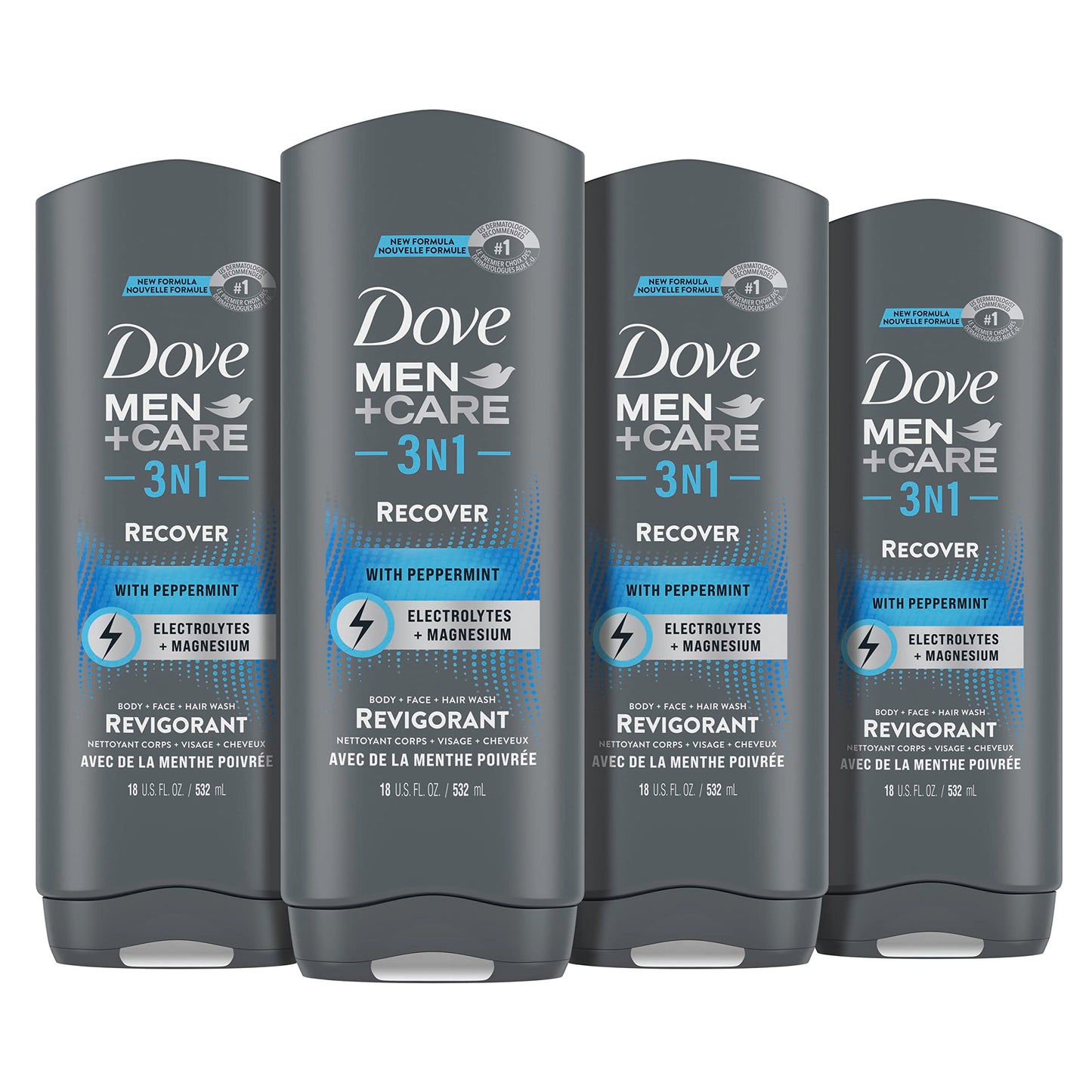 Dove Men+Care Post-Workout 3-IN-1 (Body + Face + Hair Wash) With Peppermint 4 Count Infused with Electrolytes + Magnesium 18 oz Beauty and Personal Care DOVE MEN + CARE