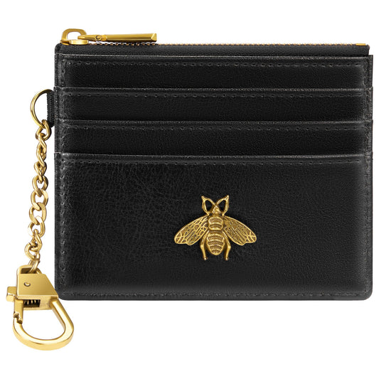 SEAVILIA Card Holder Keychain Wallet for Women with ID Window RFID Coin Purse Bee Gifts Slim Minimalist Small Wallet