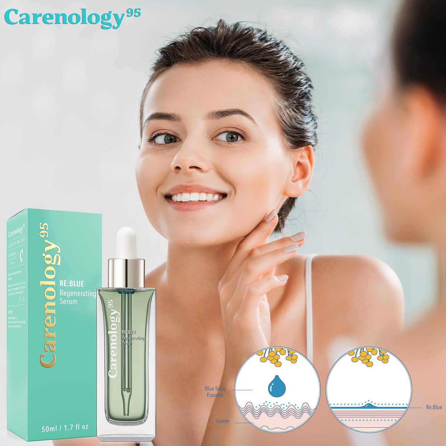 Carenology Blue Tansy Regenerating Organic Face Serum: Oil-Free, Antioxidant Natural Ingredients Witch Hazel, Neroli Oil, Beta glucan for Pure