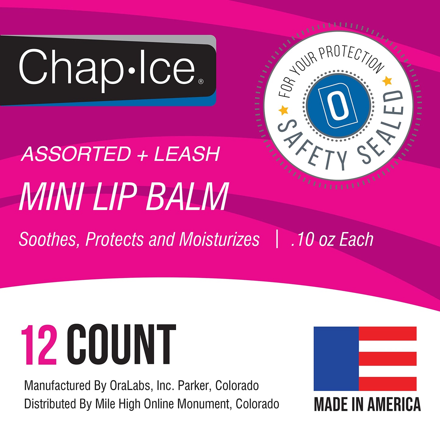 Chap-Ice® | 12-Count Assorted Mini Lip Balm Pack & 1 Lip Balm Keychain with Swivel Clip | Made in USA | 4 Flavors - Cherry, Citrus Orange, Kiwi Lime