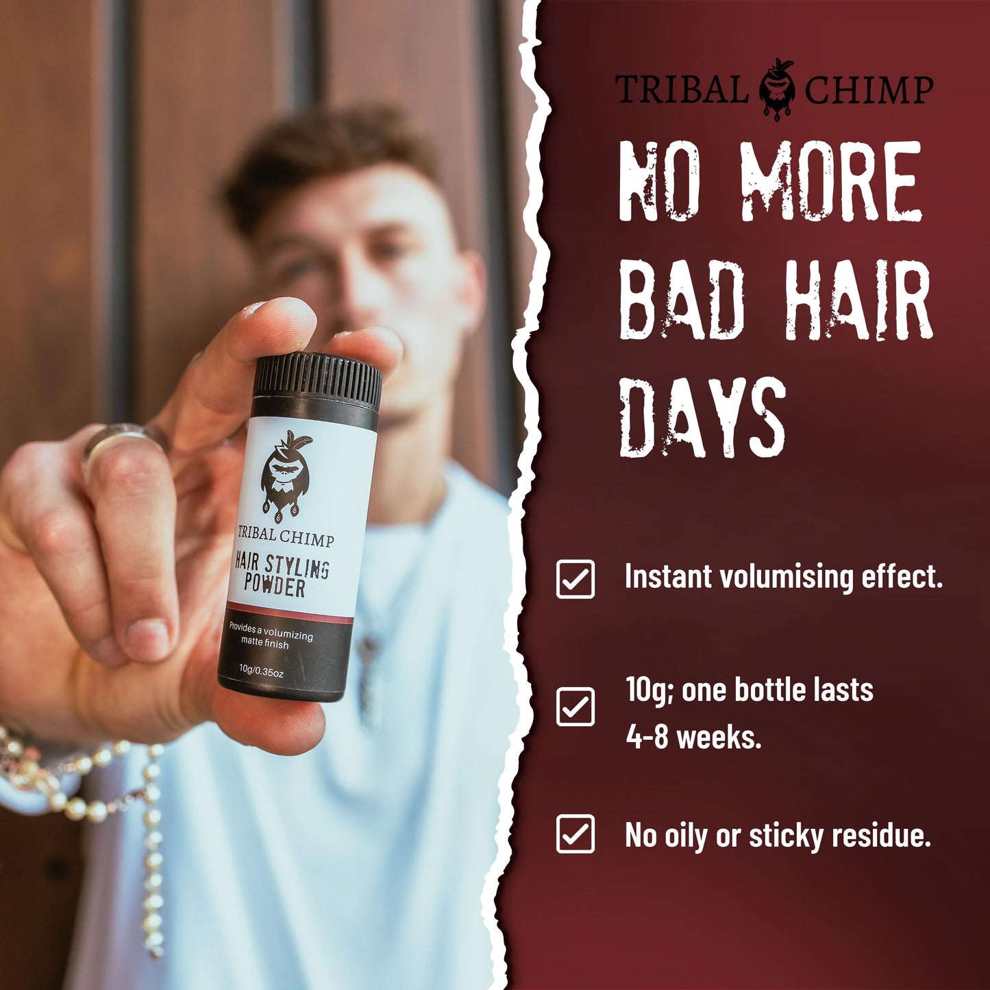 Tribal Chimp Hair Styling Powder for Men & Women - Hair Volumizer & Texture Powder for All Hair Types with Matte Finish - 24H Invisible Hold, Adds
