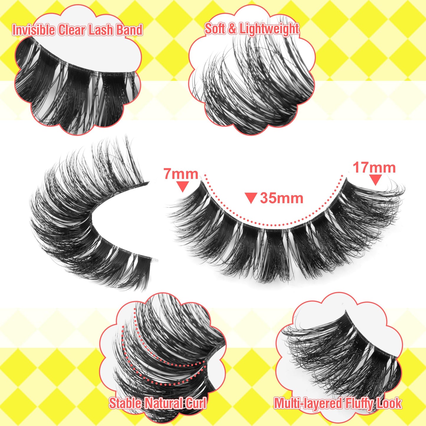 ALICE Cat Eye Lashes Russian Strip Lashes False Eyelashes Clear Band Eyelashes Dramatic Faux Mink Lashes 8 Pairs