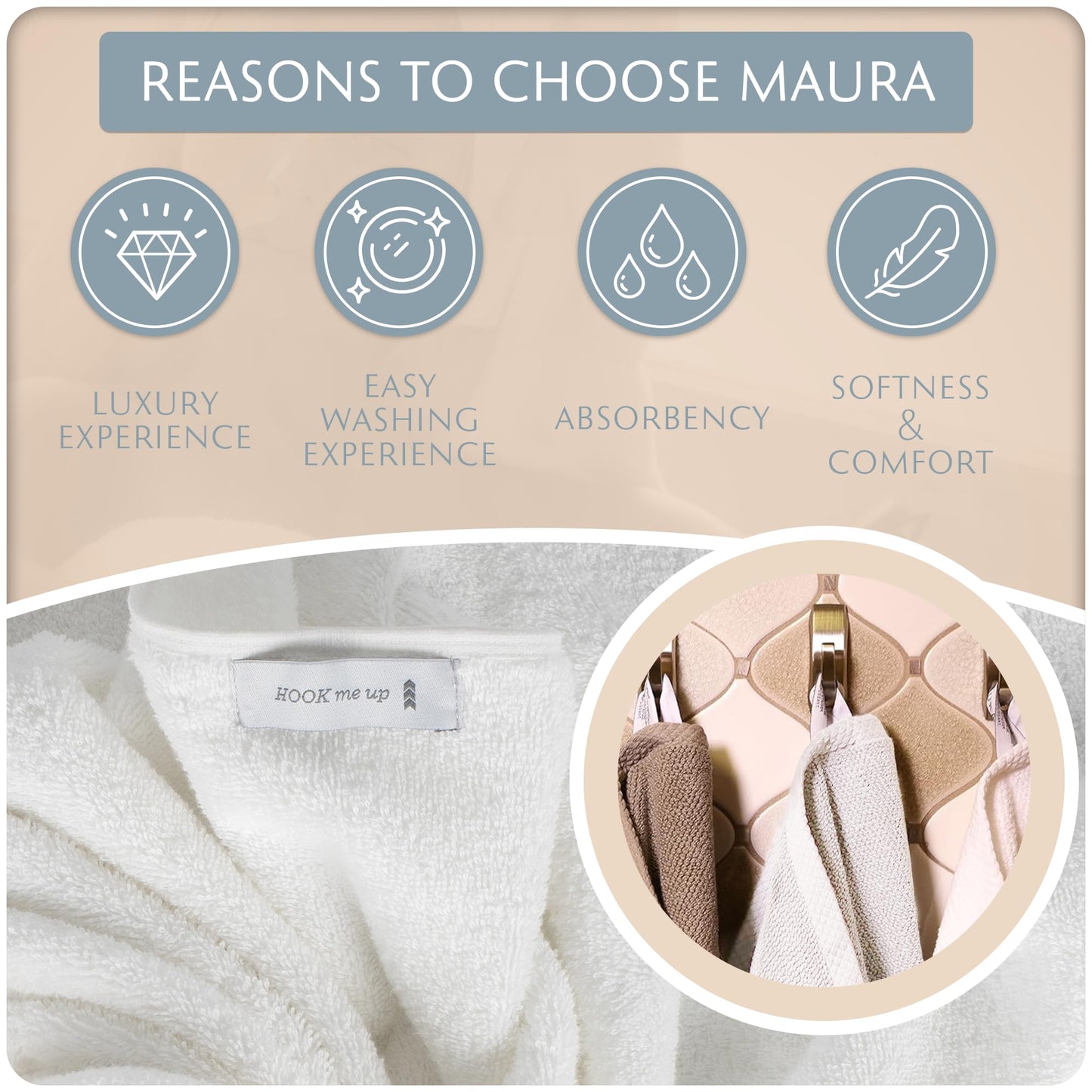 MAURA Basics Performance Bath Towels 100% Turkish Cotton with Hook Loops. Extra Large Luxury Absorbent Plush Towel Sets for Bathroom, Daily Use…