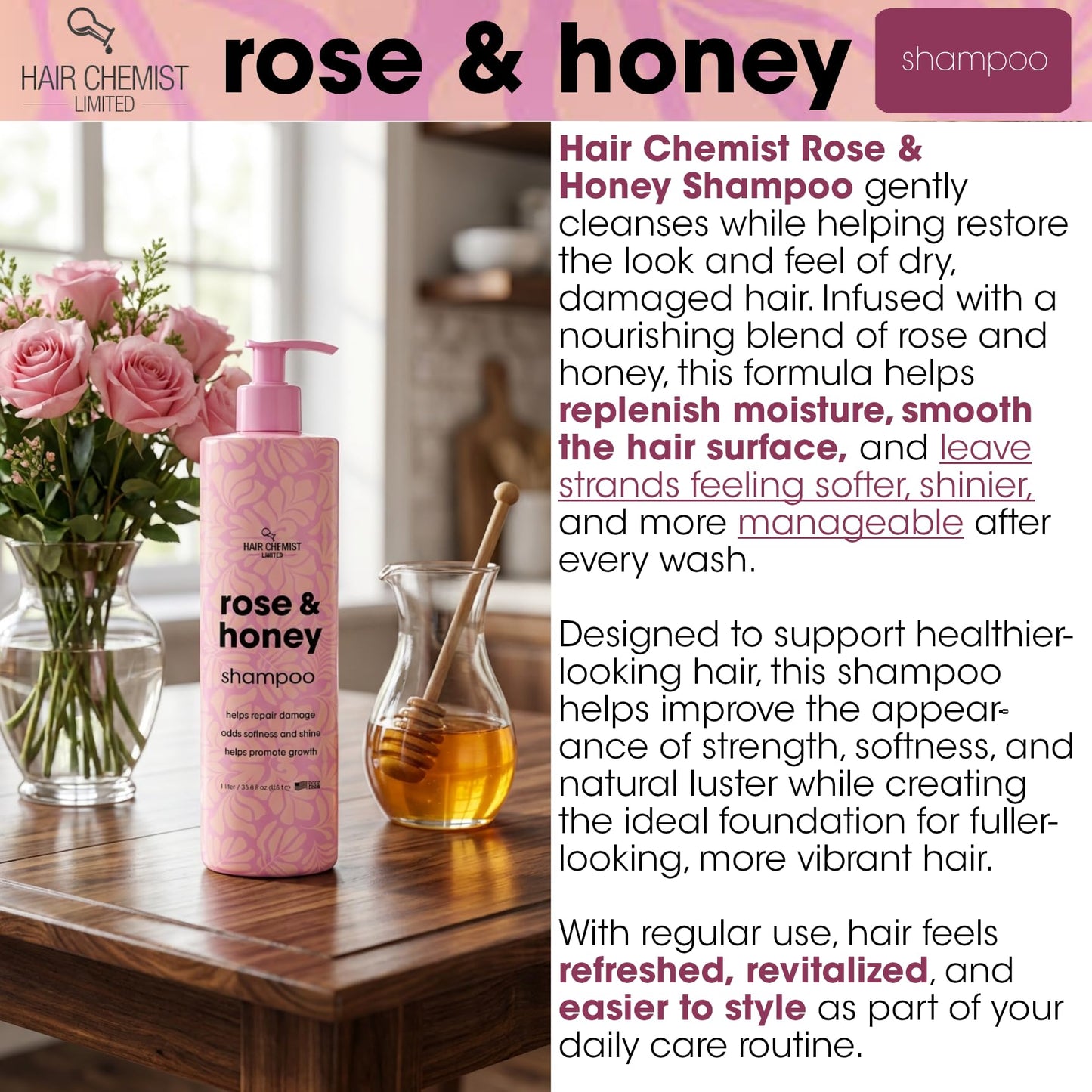 Hair Chemist Rose & Honey Shampoo 33.8 Ounce & Conditioner 33.8 Ounce 2-PC Set