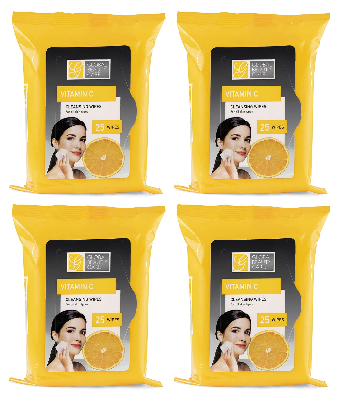 Global Beauty Care Bulk Cleansing Wipes Premoistened 4 Pack of Vitamin C Cleansing Cloths Makeup Removal Wipes - Great For Travel Toiletries - 100