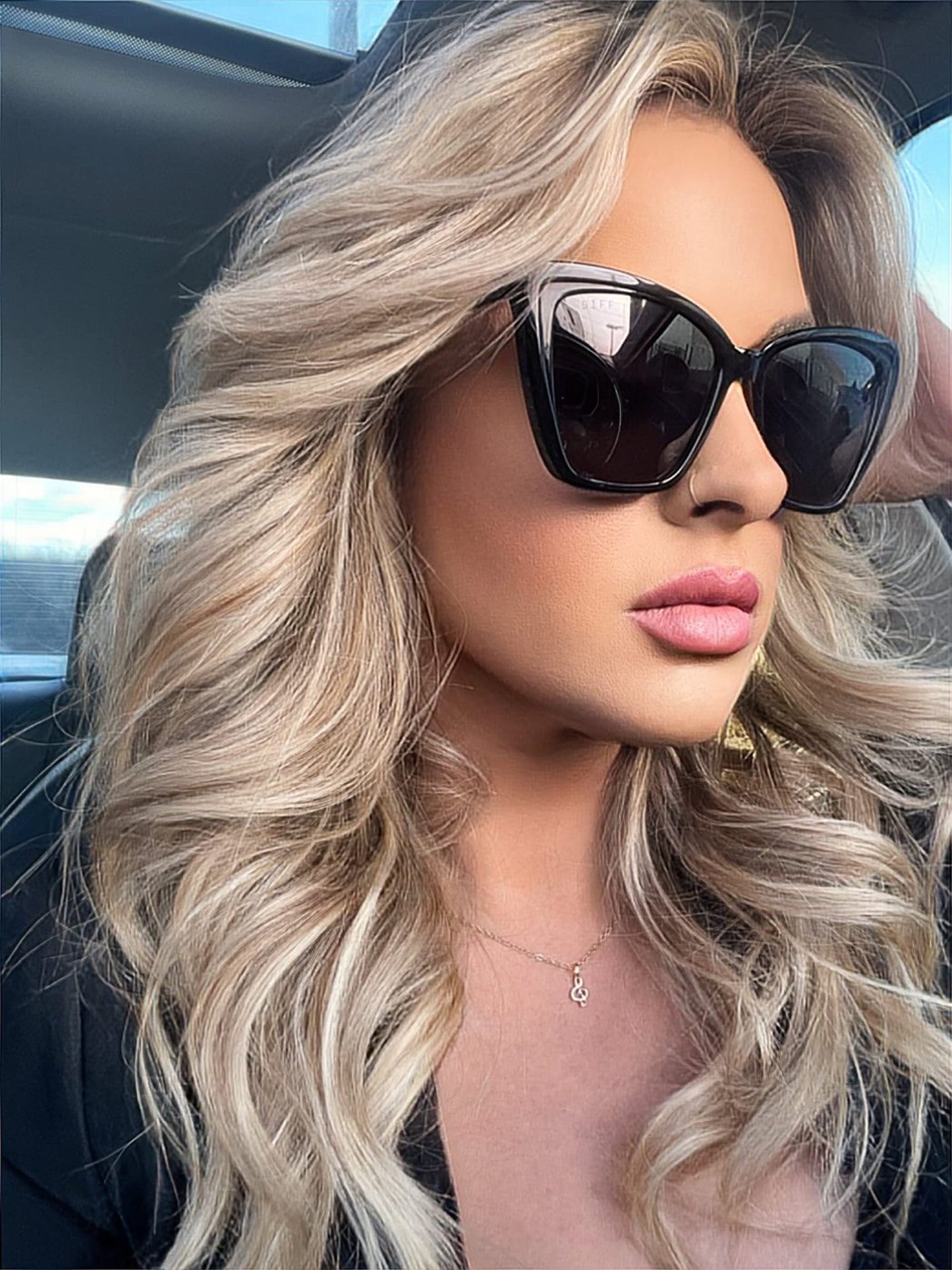 DIFF Becky II Oversized Cat Eye Sunglasses for Women | Black + Dark Smoke | 100% UV Polarized Protection