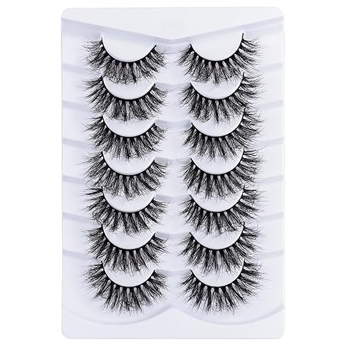 Mebver False Lashes Fake Eyelashes Cat Eye Lashes Faux Mink Lashes Natural Look 8D Fluffy Wispy Lashes That Look Like Extensions Pestañas Postizas D