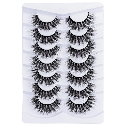 Mebver False Lashes Fake Eyelashes Cat Eye Lashes Faux Mink Lashes Natural Look 8D Fluffy Wispy Lashes That Look Like Extensions Pestañas Postizas D