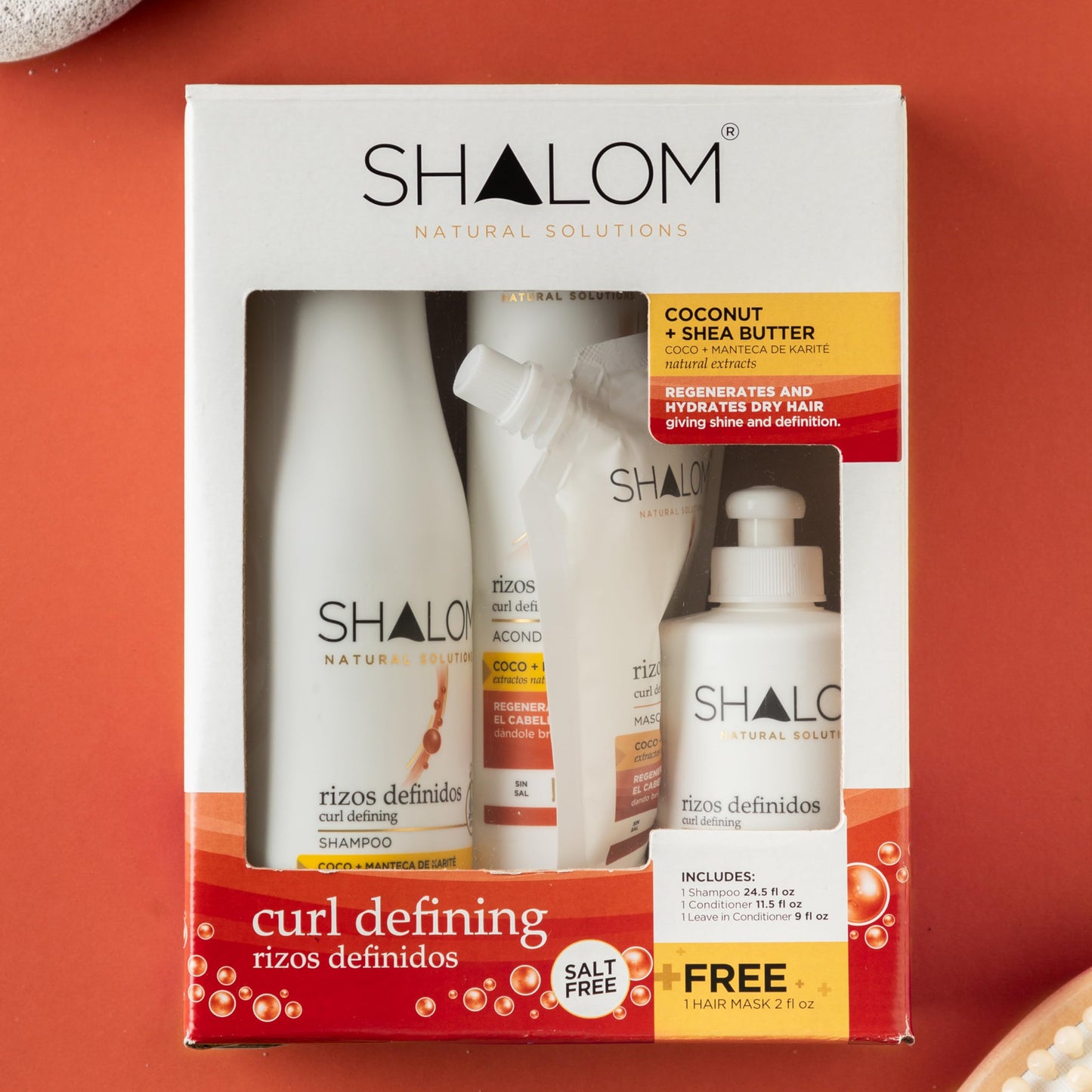 SHALOM Curl Defining Complete Kit with Coconut & Shea Butter - 25 fl oz Shampoo, 12 fl oz Conditioner, 2 fl oz Hair Mask, 9 fl oz Leave-in Conditioner