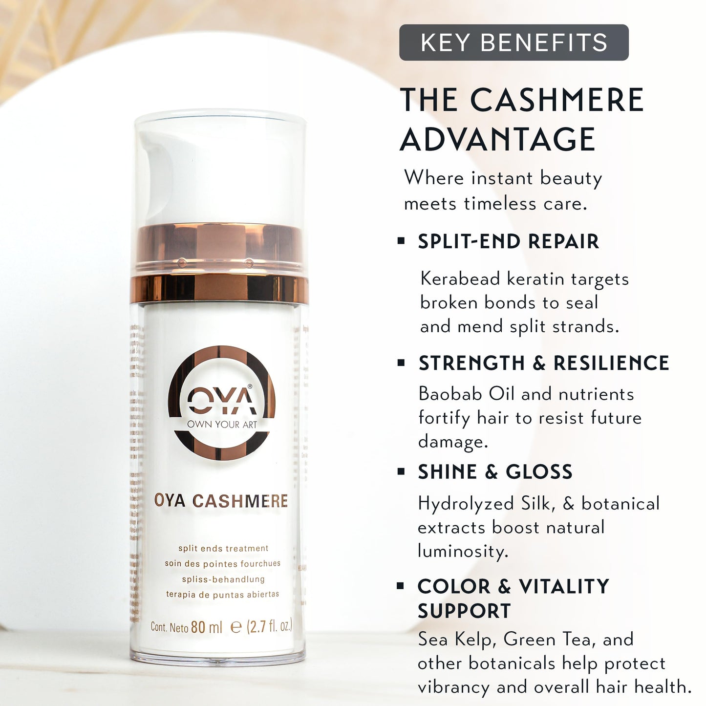 OYA Cashmere Split End Repair Cream - Highly Concentrated Treatment for Dry, Damaged & Color-Treated Hair - Repairs Bonds, Controls Frizz