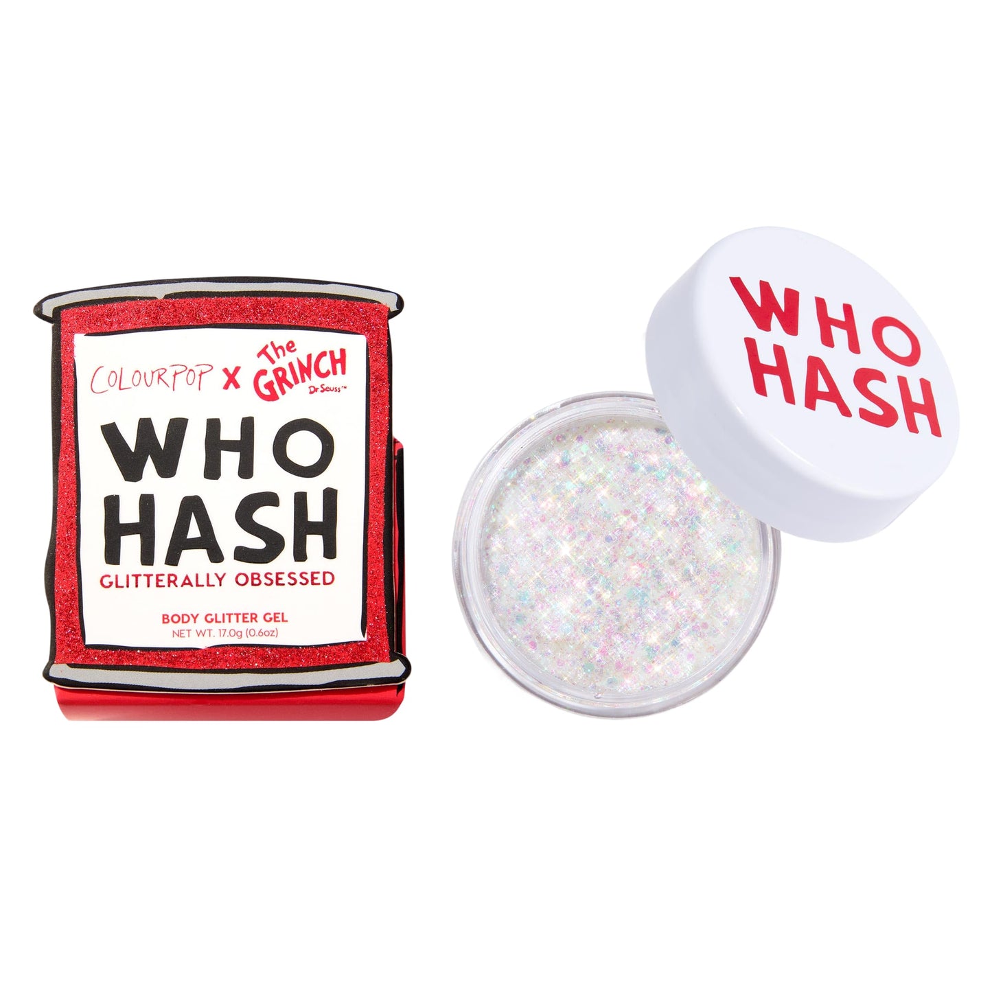 ColourPop x The Grinch Who-Hash Gliterally Obsessed Iridescent Body Glitter Gel - Limited Edition Glitter Makeup for Hair, Face & Body - Holiday