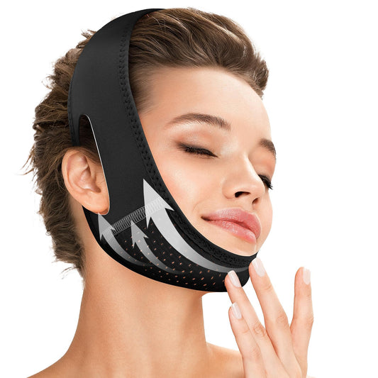 Juskaa Reusable V Line Lifting Mask with Chin Strap for Sleeping,Face Lift Prevent Sagging, Jaw Exerciser,Deep black,2X-Large Beauty and Personal Care Juskaa Default Title