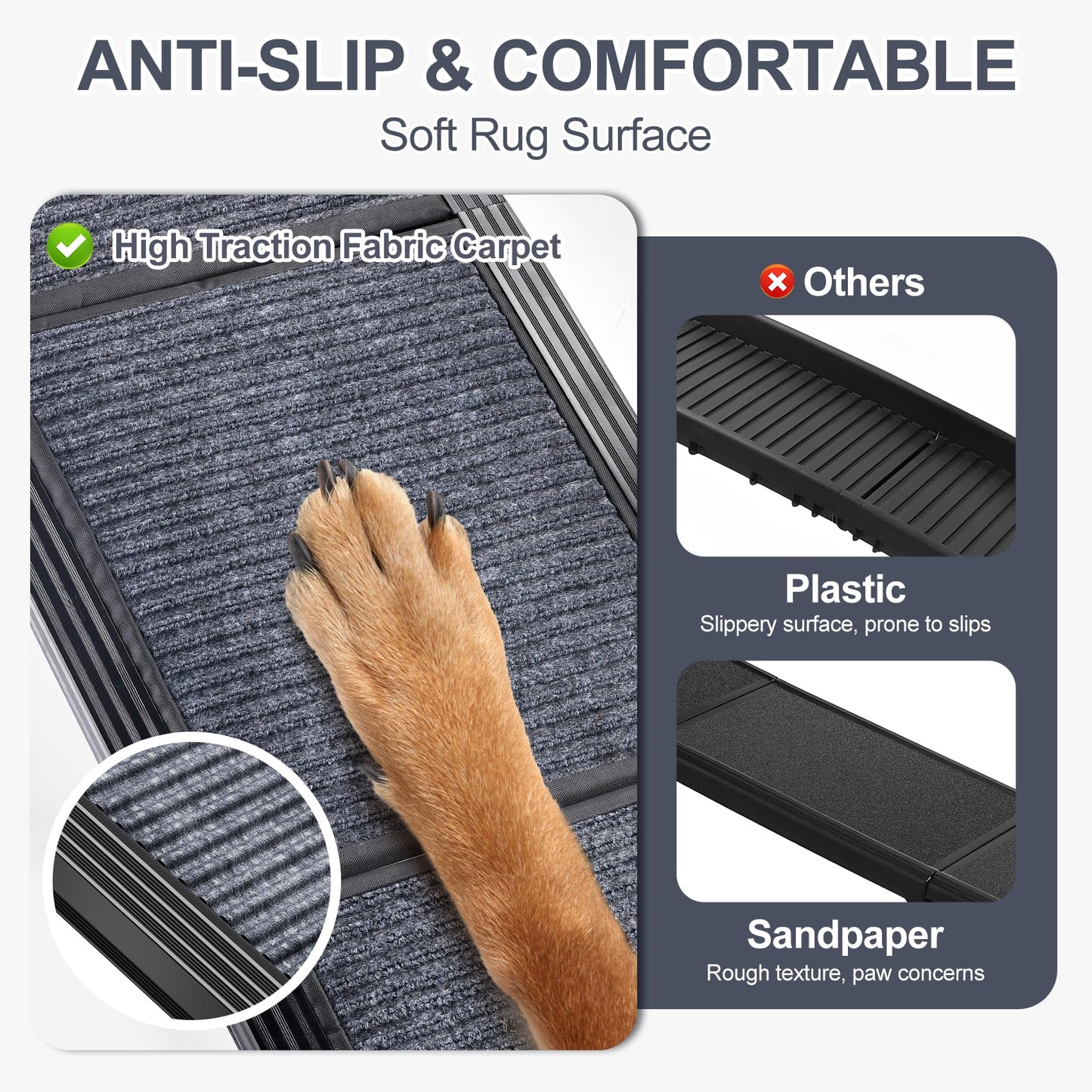 HerCcreta Wigge 63" Portable Dog Ramp – Non-Slip Rug Surface, Folding Car Ramp for Large Dogs, SUVs, Trucks – Supports up to 250 lbs