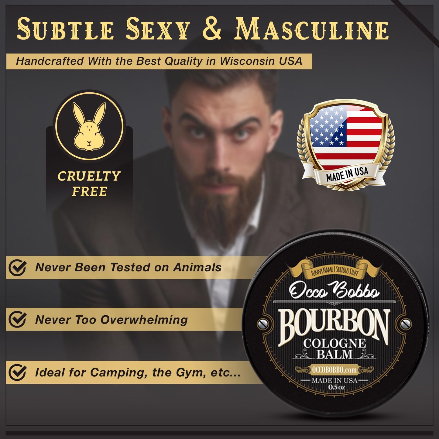 Handy Hound Occo Bobbo Solid Cologne for Men, Bourbon and Sandalwood Scent, .5 Ounce Concentrated Balm, Smooth Woody Oak Barrel Blend