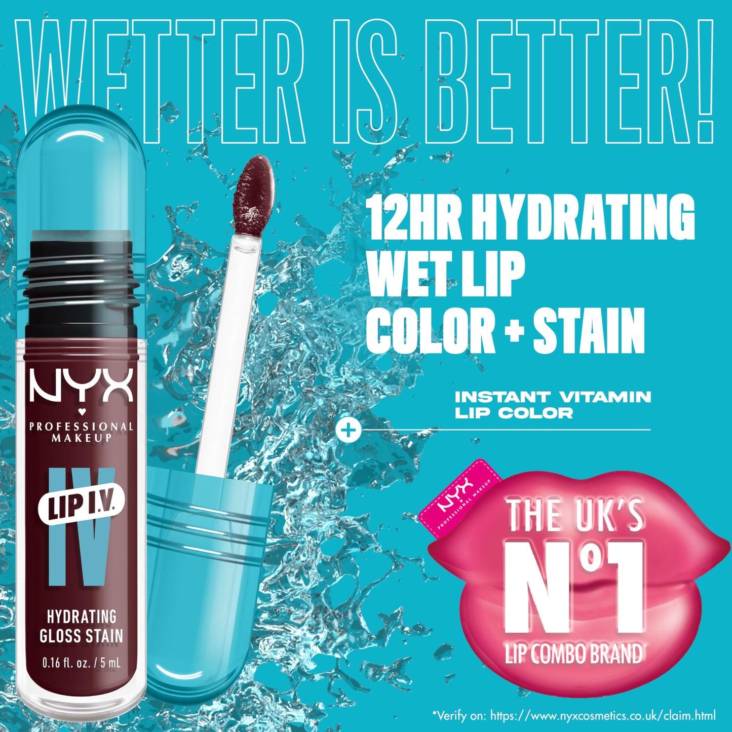 NYX PROFESSIONAL MAKEUP Lip IV Hydrating Glossy Lip Stain with 12HR Hydration - Mauve N Moist (Purple)