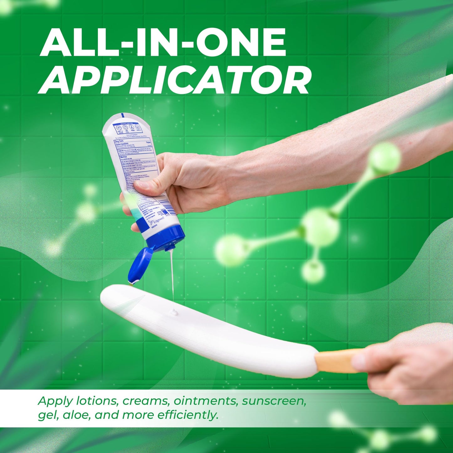 GranNaturals Lotion Applicator for your Back, Feet, and Legs - Sunscreen Applicator - Long Curved Easy Reach Body Brush for Suntan, Sunless