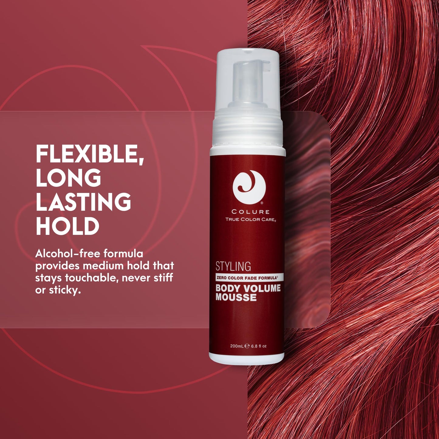 COLURE Body Volume Mousse, 6.8 Fl Oz - Non-Aerosol Root Lift Styling Foam for Fine Hair, Weightless Medium Hold Shine