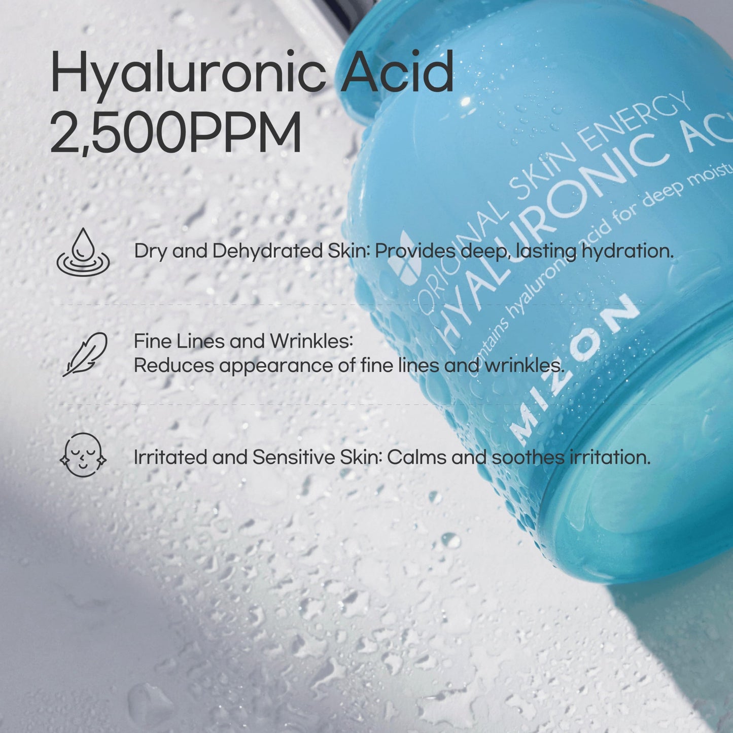 MIZON Hyaluronic Acid 100 Serum - Pure Hyaluronic Acid for Deep Hydration, Plumping & Skin Barrier Support - Lightweight K-Beauty Ampoule for Glass