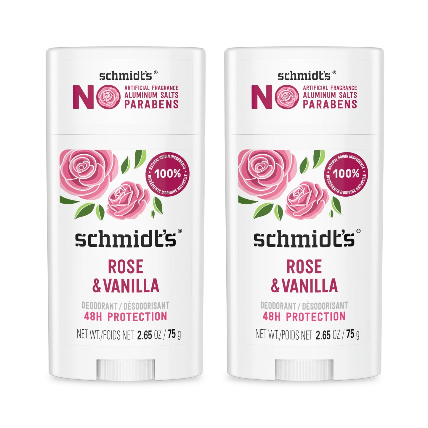 Schmidt's Aluminum-Free Vegan Deodorant Rose & Vanilla with 24 Hour Odor Protection 2 Count for Women and Men, Natural Ingredients, Cruelty-Free, 2.65 Beauty and Personal Care Schmidt's