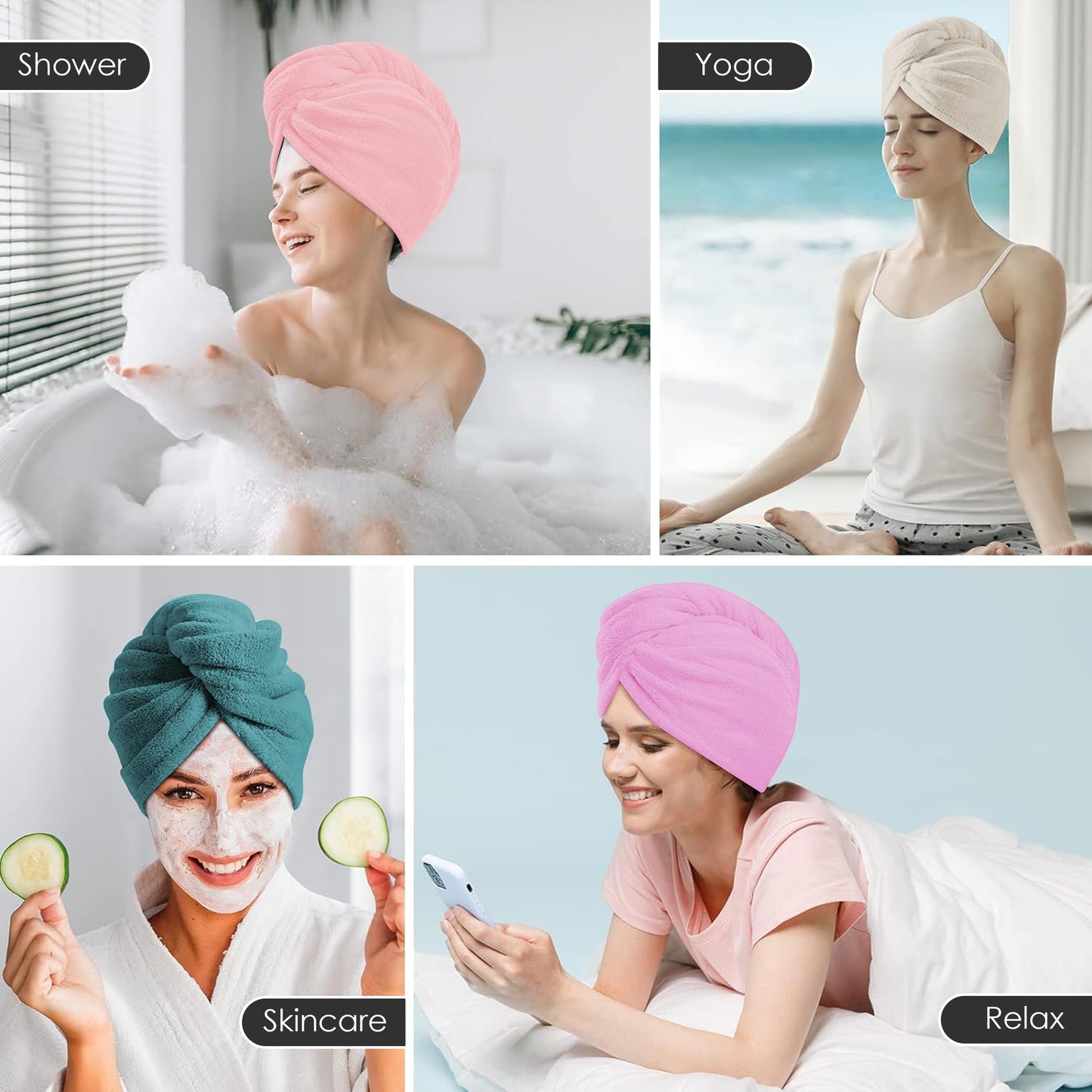 TENSTARS 5 Pack Thicken Microfiber Hair Towel Wrap for Women - Elastic Loop Design - 320GSM Coral Velvet - Quick Dry Hair Turban - 11x28 Inch Beauty and Personal Care TENSTARS
