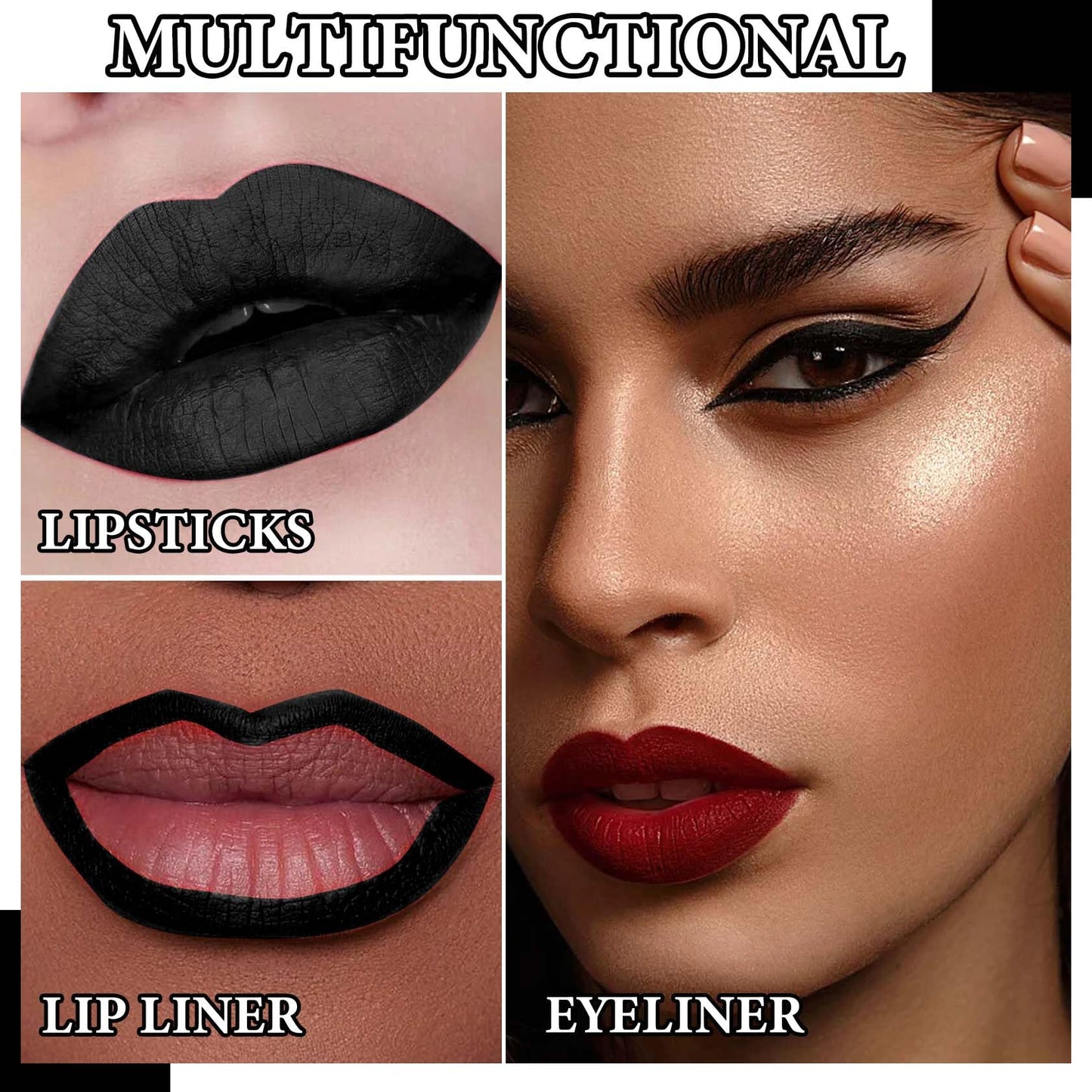 Black Matte Lipstick,2 Pcs Black Matte Lip Liner and Liquid Lipstick Set,Waterproof Long Lasting Lip Gloss Stain,Matte Liquid Lipstick