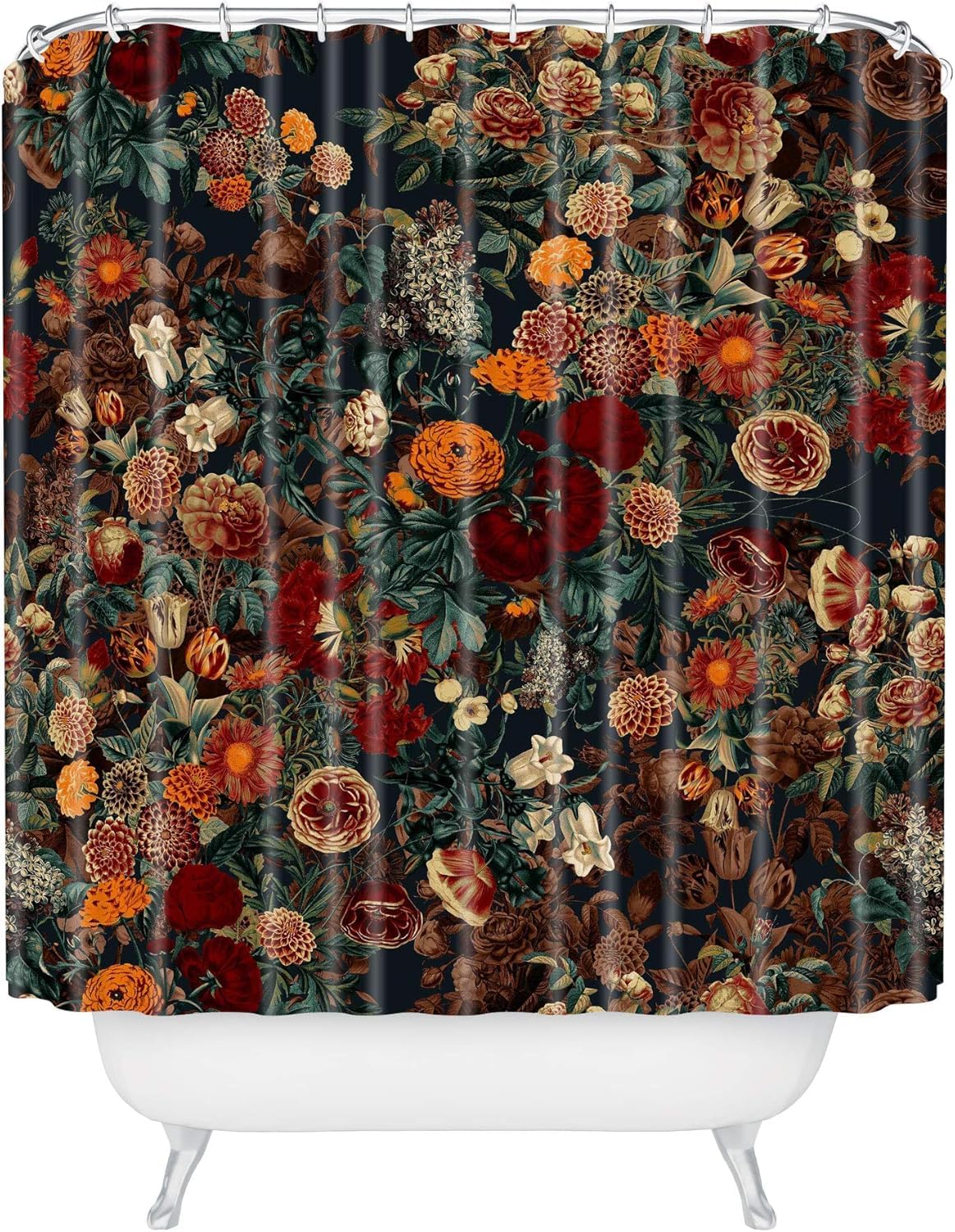 Society6 Shower Curtain - Bathroom Decor by Burcu Korkmazyurek - Extra Long Fabric Shower Curtains for Bathroom, 71" x 74", Exotic Garden-Night XXXI