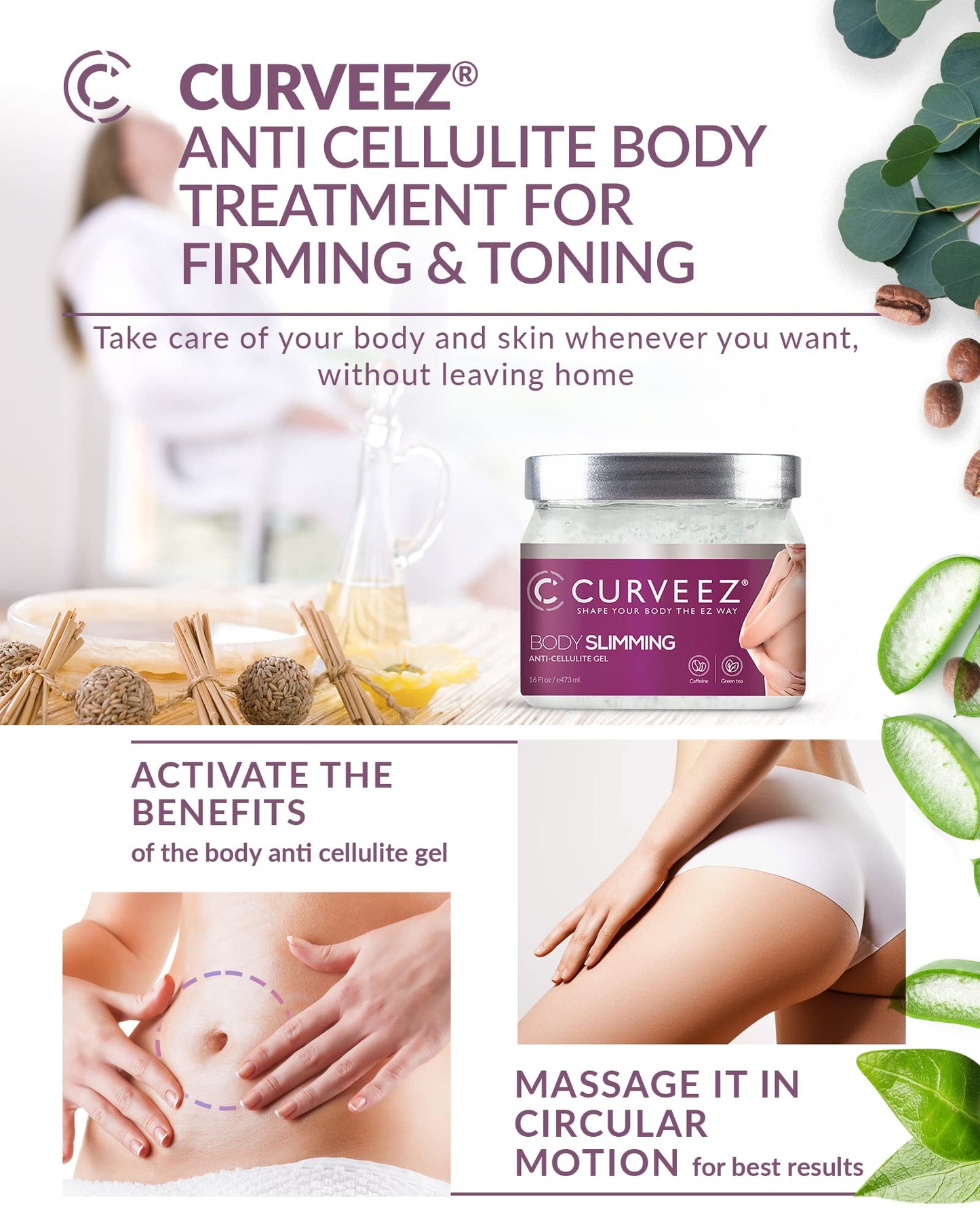 Curveez Slimming Cream, Navel Arm Leg Belly Fat Burning Cream, Weight Loss Skin Firming Moisturizing Massage Gel for Cellulite, Soothing, Relaxing