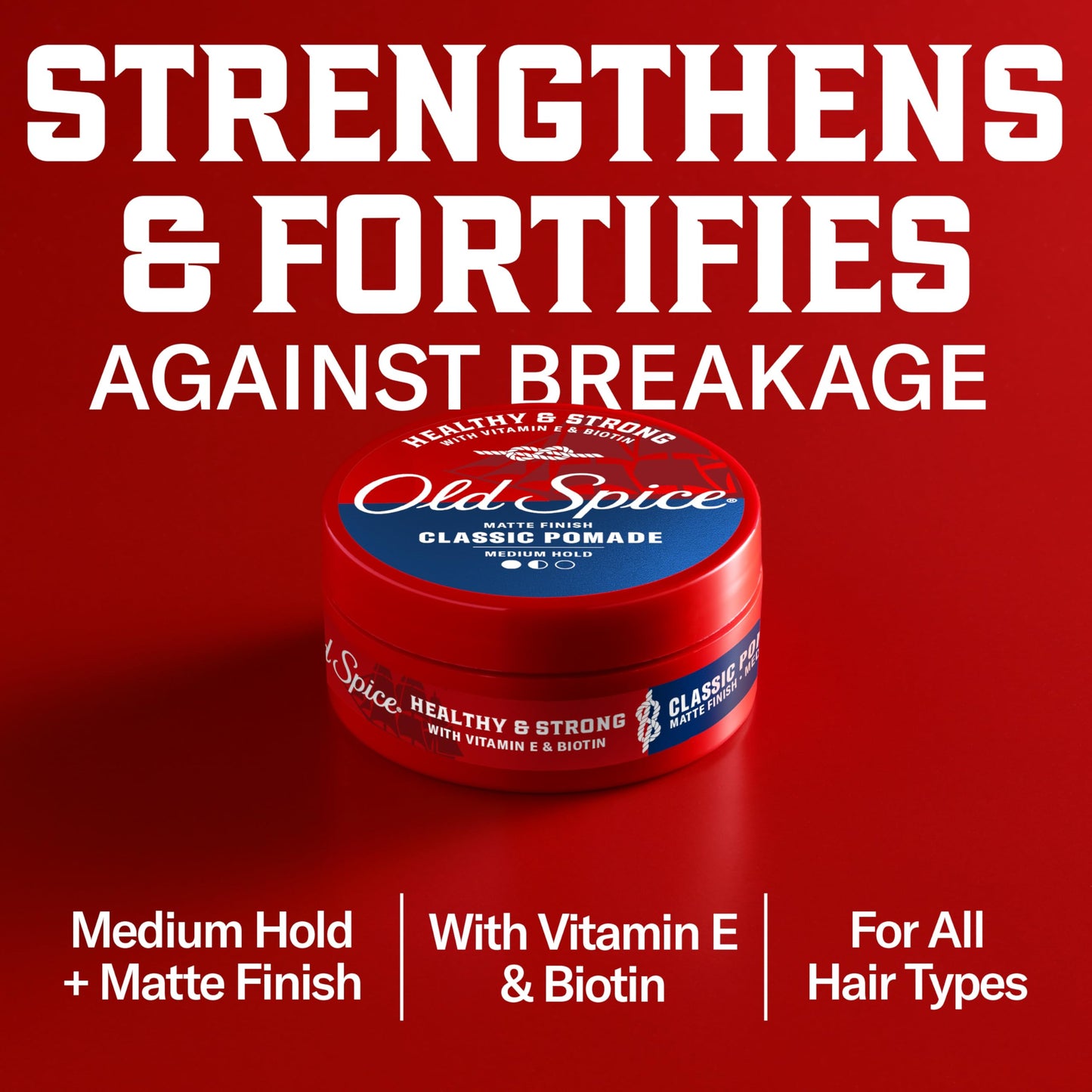 Old Spice Mens Hair Pomade, Healthy & Strong with Vitamin E & Biotin, Mens Hair Styling Pomade, Medium Hold, Matte Finish, 2.22 oz