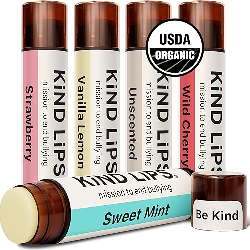 Kind Lips Organic Lip Balm Variety 5-Pack - Sweet Mint, Wild Cherry & More • 100% Natural, Clean, Moisturizing Lip Care • Made in USA • Gluten Free