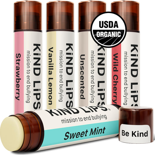 Kind Lips Organic Lip Balm Variety 5-Pack - Sweet Mint, Wild Cherry & More • 100% Natural, Clean, Moisturizing Lip Care • Made in USA • Gluten Free