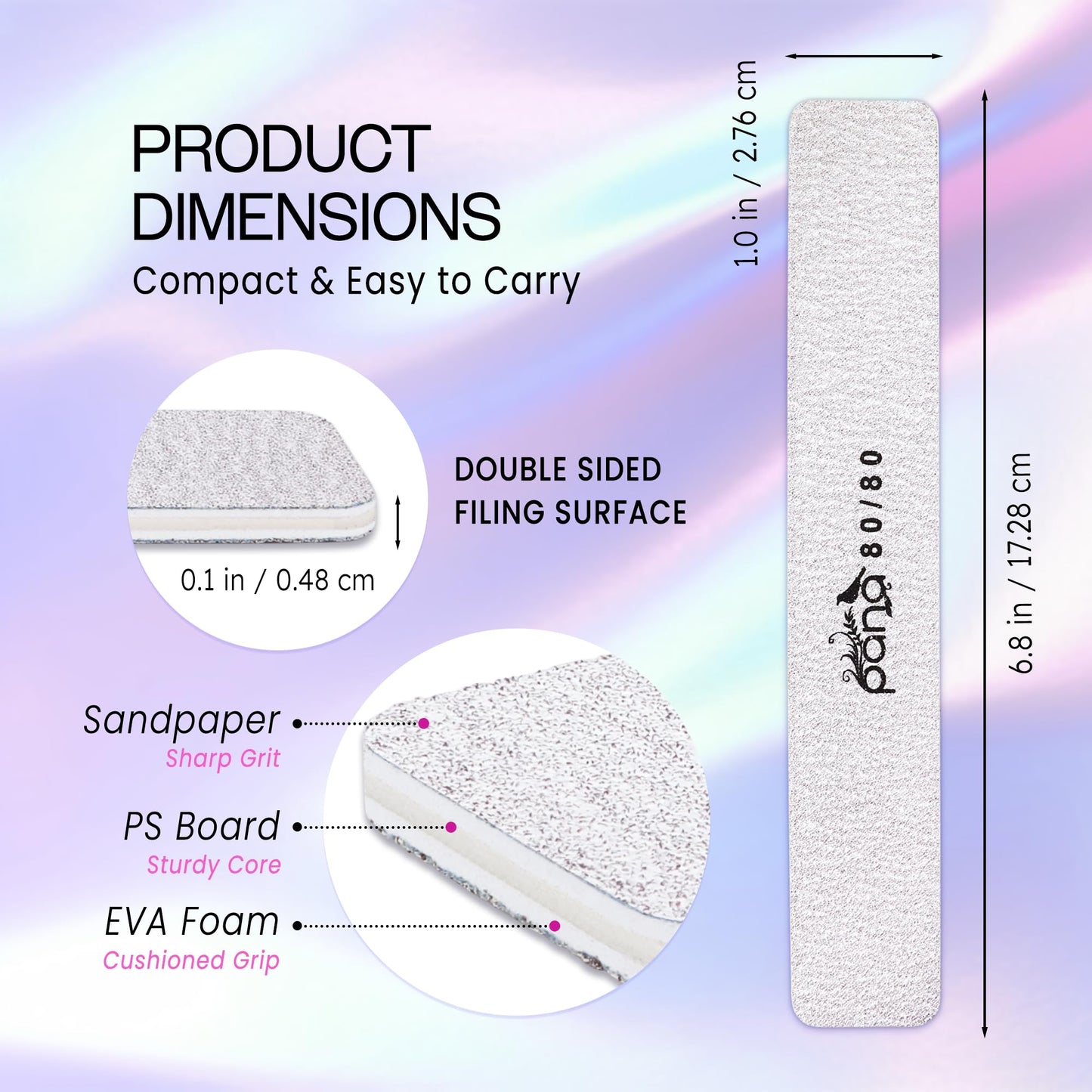10pcs - PANA Jumbo Double-Sided Emery Nail File for Manicure, Pedicure, Natural, and Acrylic Nails - Zebra (Grit 80/80)