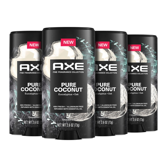 AXE Fine Fragrance Collection Deodorant Stick Pure Coconut 4 count with 48H Freshness and Odor Protection Deo Stick Infused with Coconut, Eucalyptus Beauty and Personal Care AXE