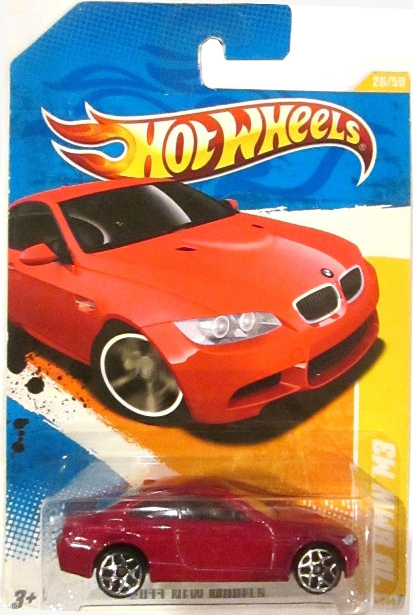 2011 Hot Wheels New Models '10 BMW M3 Red on 2 Car Bands Included Card #26/244