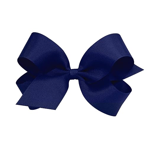 Wee Ones Girls' Plain Wrap Classic Grosgrain Hair Bows on a WeeStay No-Slip Hair Clip, Handmade, Large, Light Navy