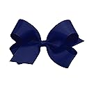 Wee Ones Girls' Plain Wrap Classic Grosgrain Hair Bows on a WeeStay No-Slip Hair Clip, Handmade, Large, Light Navy